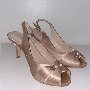 Le Chateau Women's Satin Peep-Toe Slingback Heels in Blush